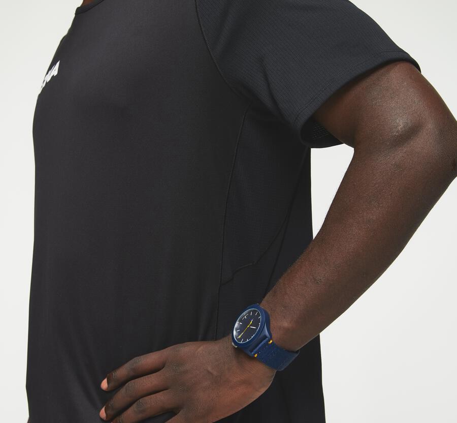 Hoka One One Mens Tops - Performance Short Sleeve - Black - VRIN69874